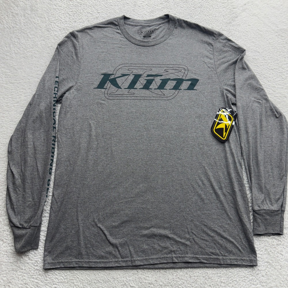 Klim Mens K Corp Long Sleeve Graphic Tee Gray Frost Dark Sea Logo Shirt L NWT